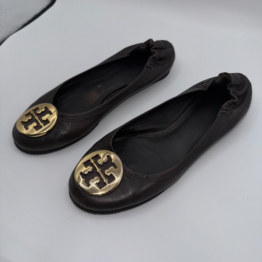 Tory Burch Reva Womens Ballet 7‎ M Black Leather Round Toe Comfort Slip On Flats - Picture 2 of 11